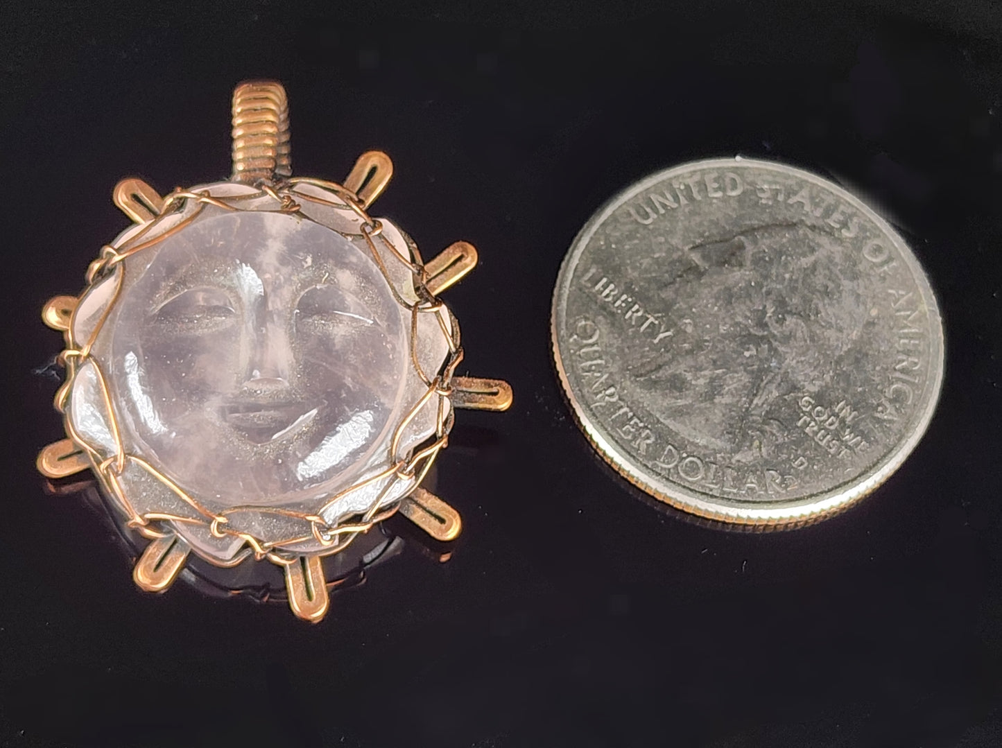 Rose Quartz Carved Sun Pendant