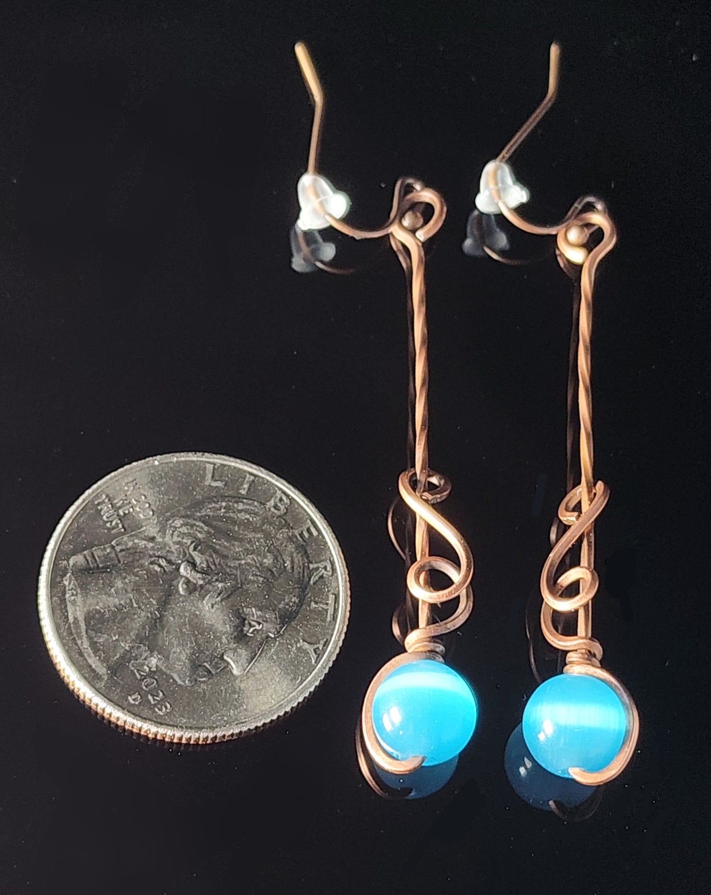 Blue Cat's Eye Sphere Dangle Earring