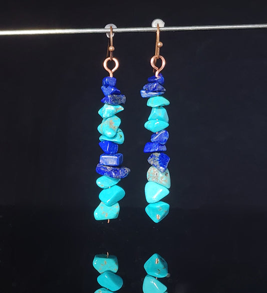 Turquoise and Lapis Lazuli Chip Dangle Earrings