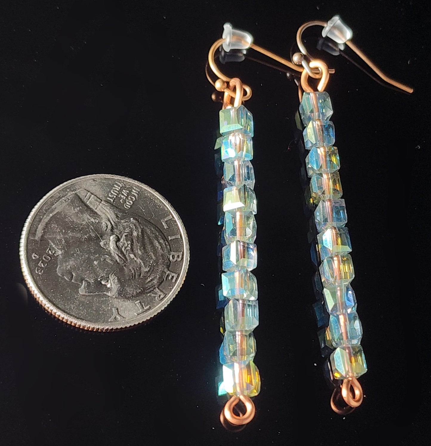 Green Labradorite Cut Crystal Dangle Earrings