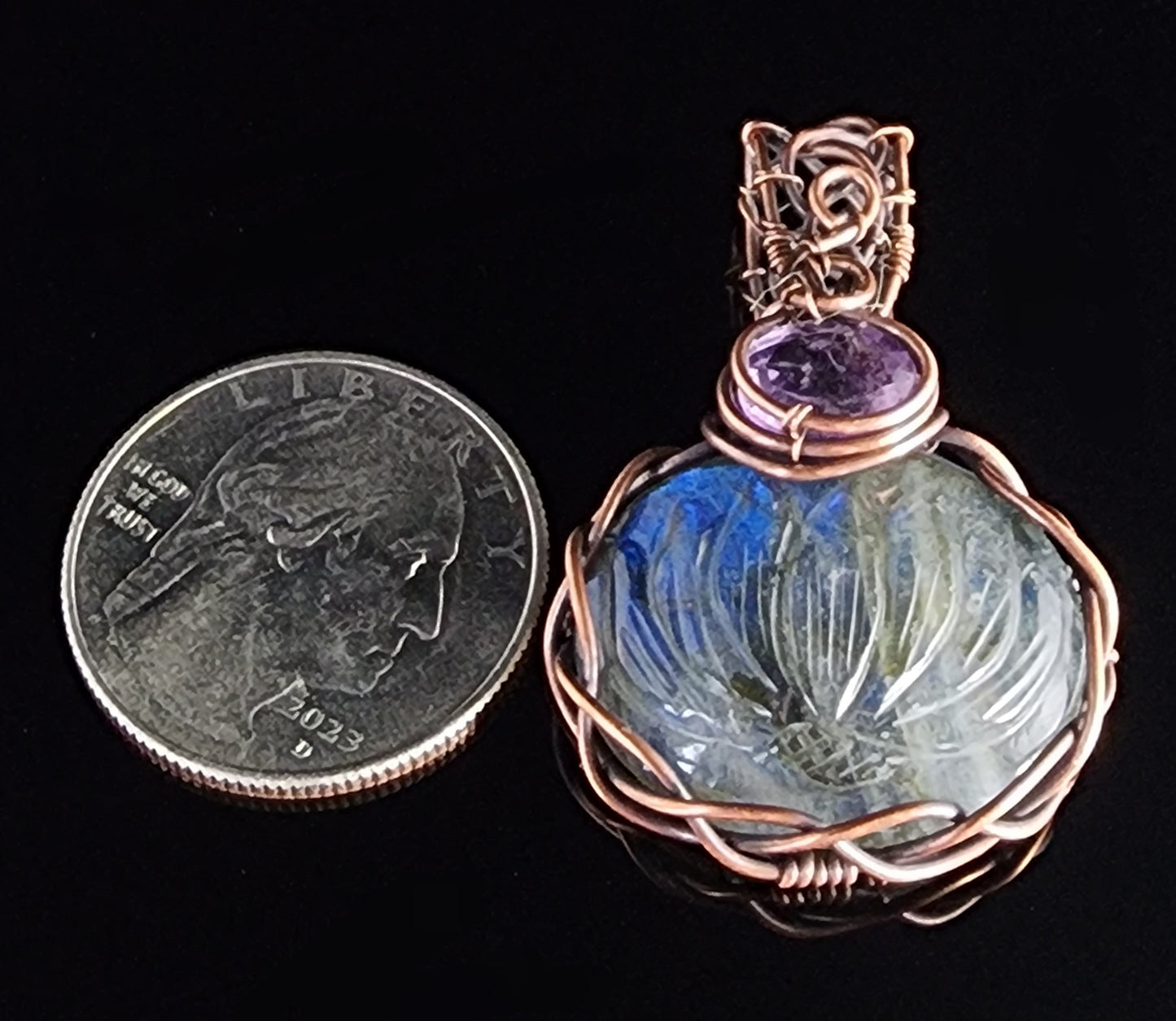 Lotus Flower Labradorite And Amethyst Pendant