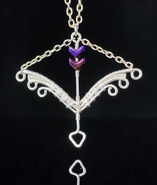 Bow and Arrow Pendant with Purple Beads