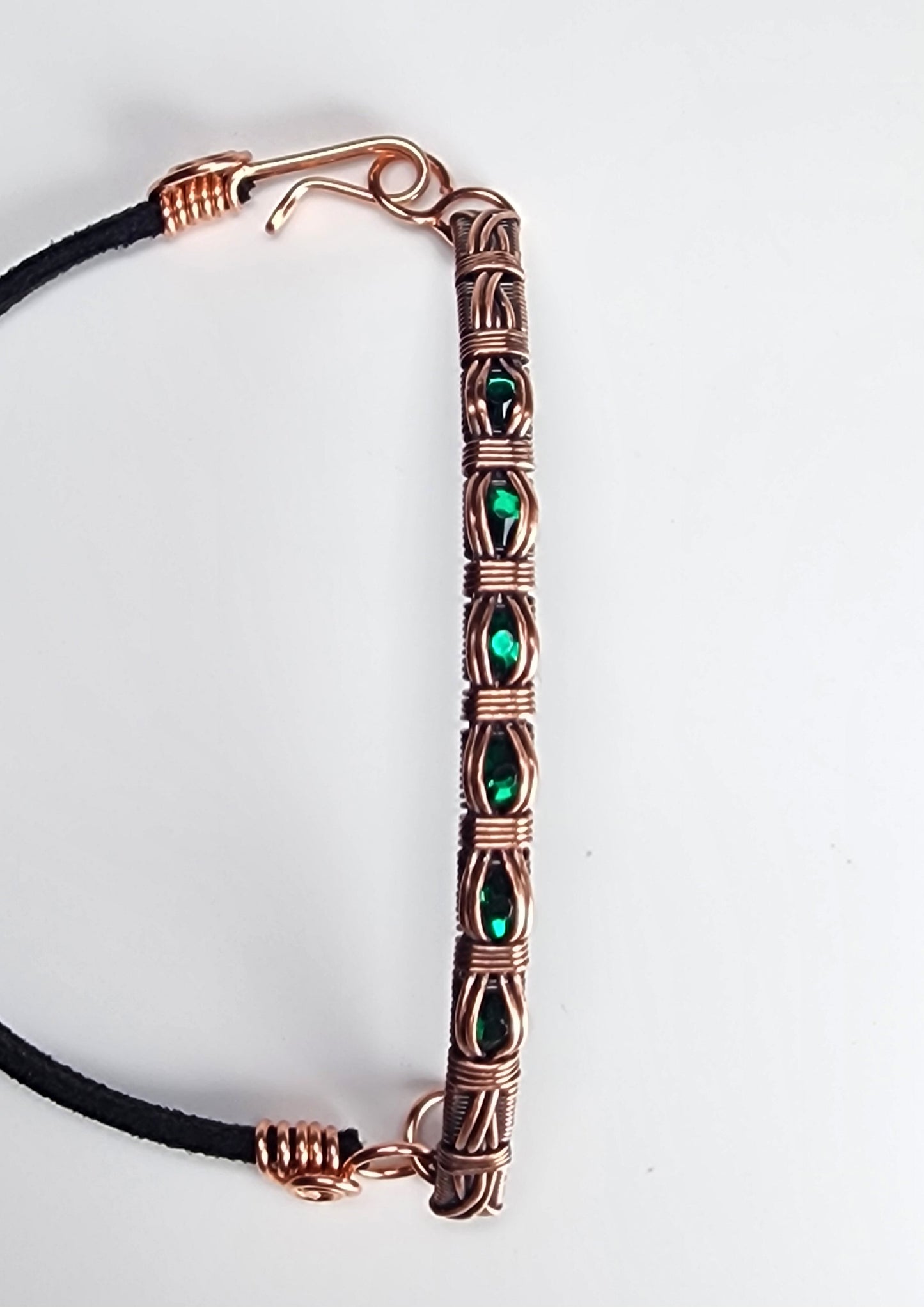 Channel Set Braclet with Dark Green Beads