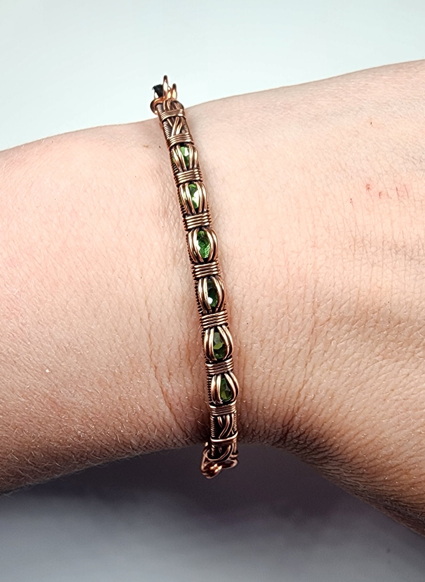 Channel Set Bracelet with Green Beads