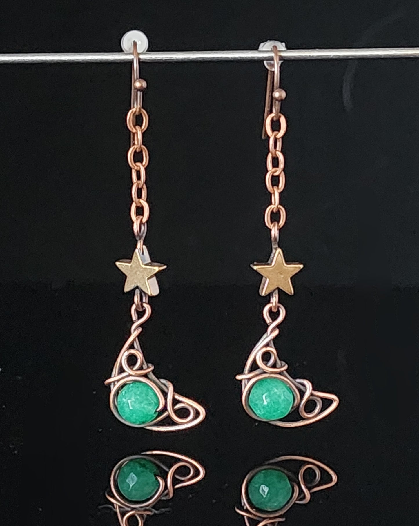 Moon and Stars with Faceted Jade Earrings