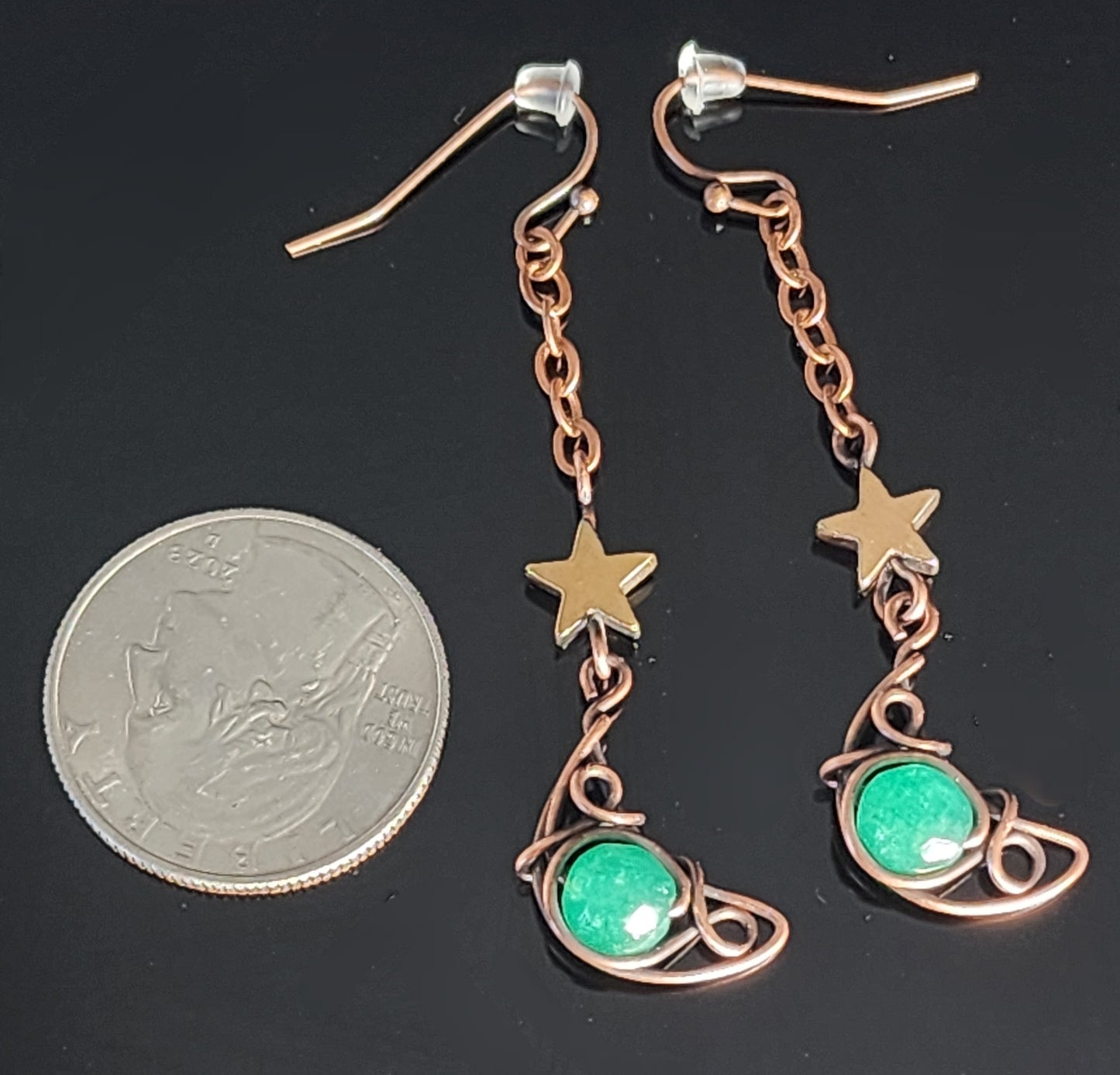 Moon and Stars with Faceted Jade Earrings