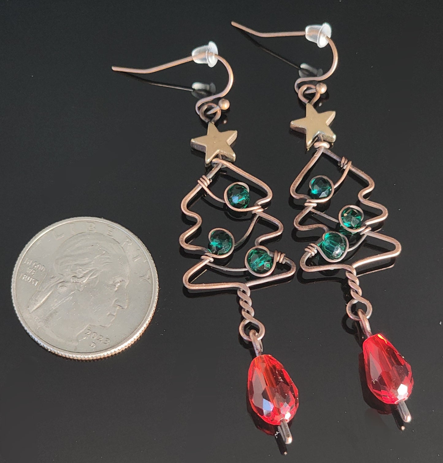 Christmas Tree Earrings in Green