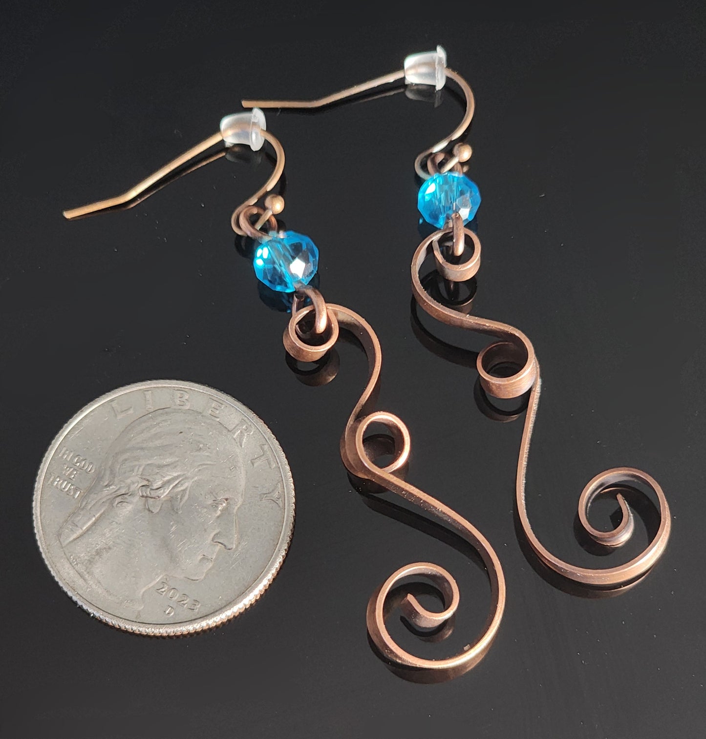 Copper Strip Decorative Scroll Earrings