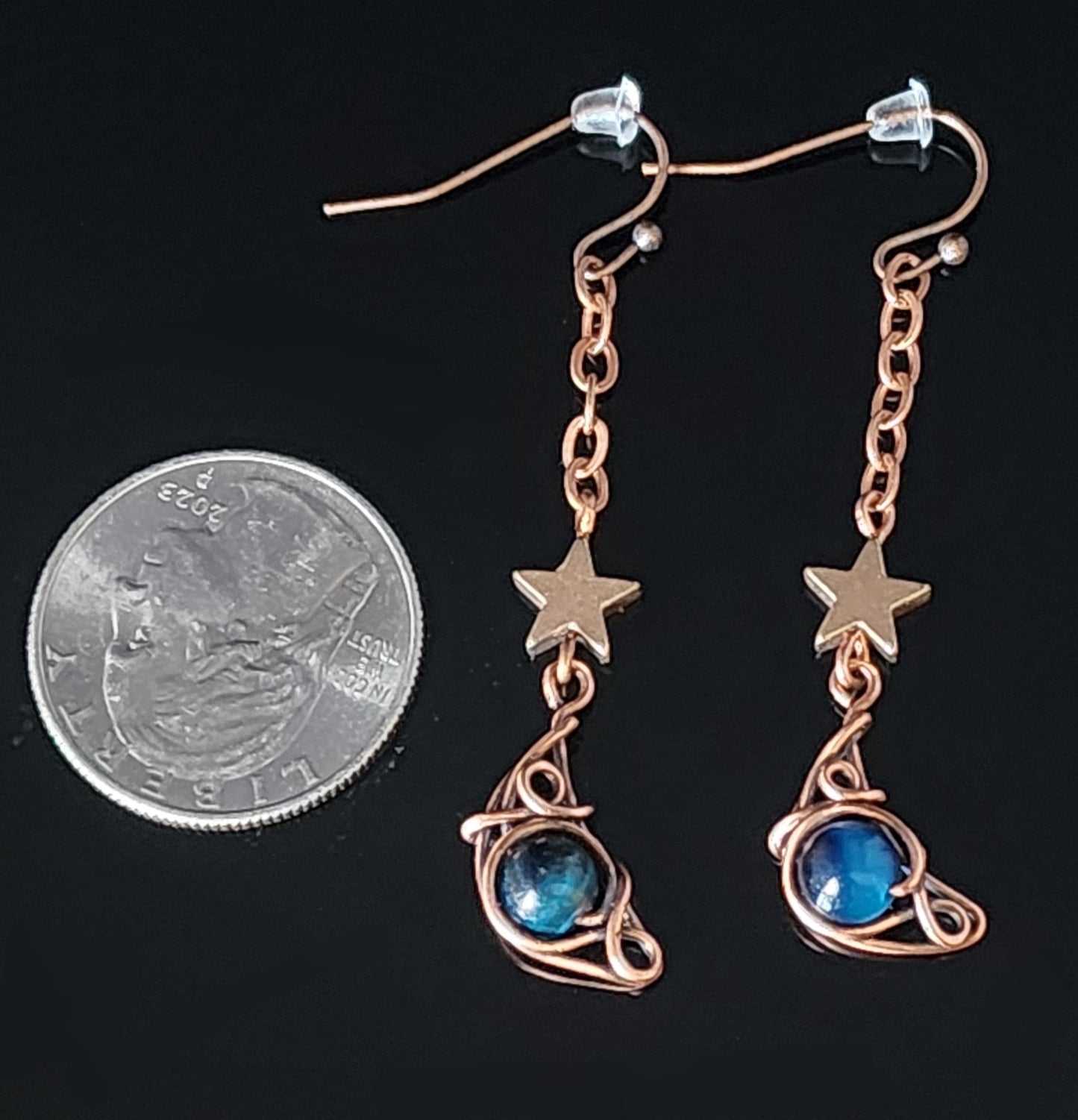 Moon and Stars with Blue Tiger's Eye Earrings