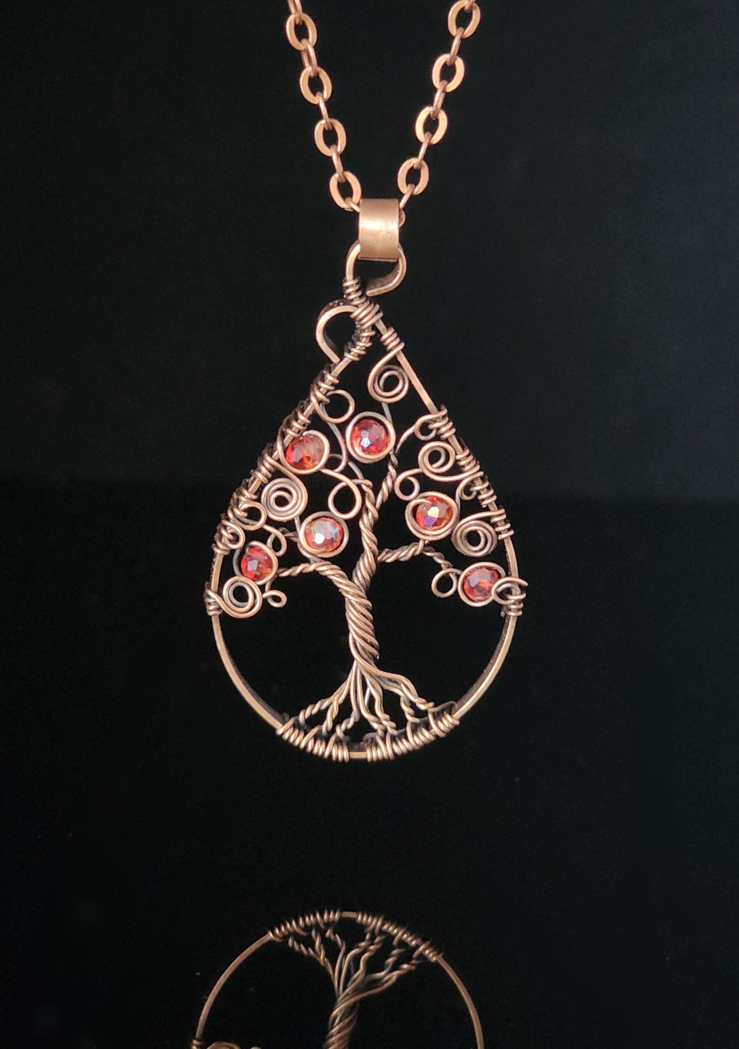 Swirly Tree Copper Pendant in Red