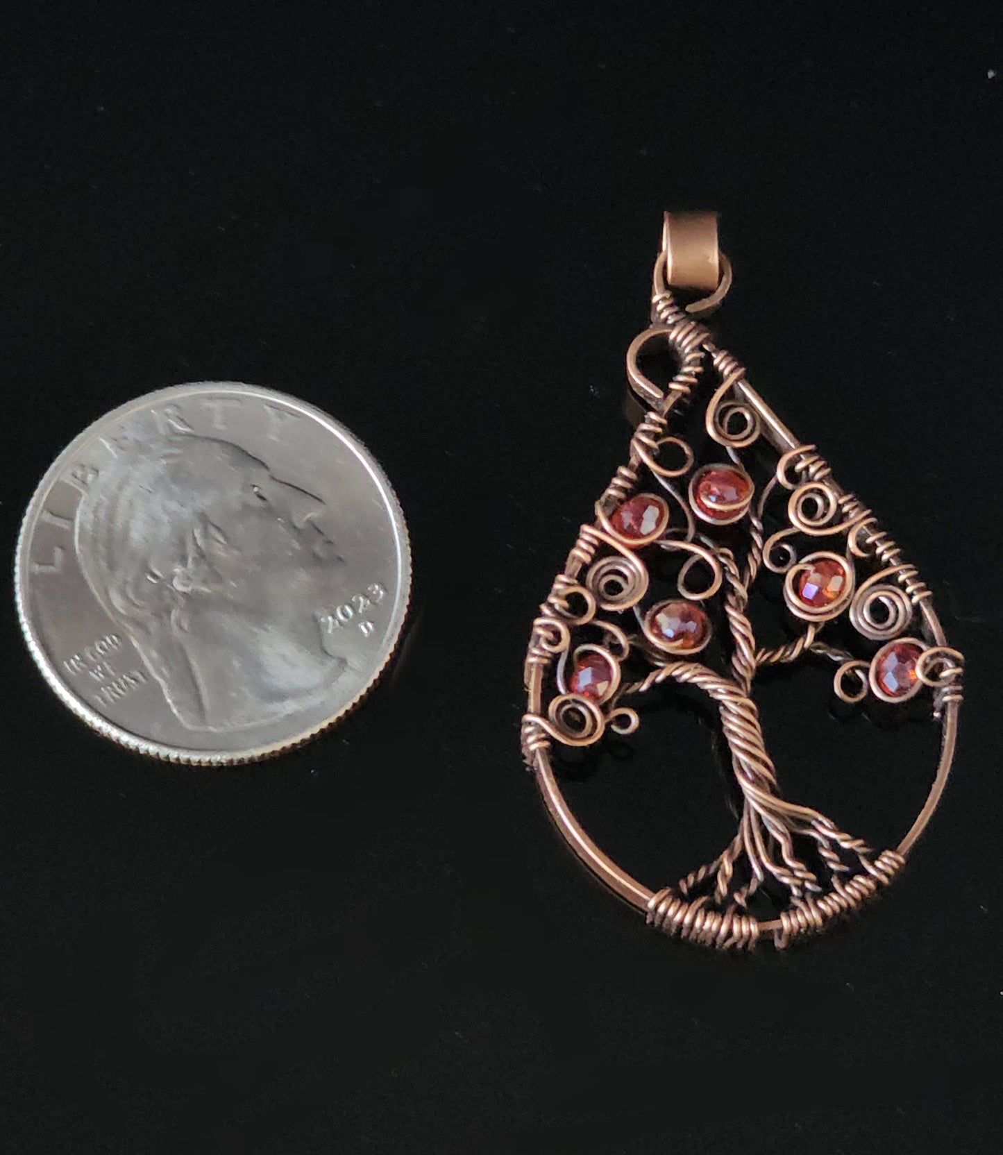 Swirly Tree Copper Pendant in Red