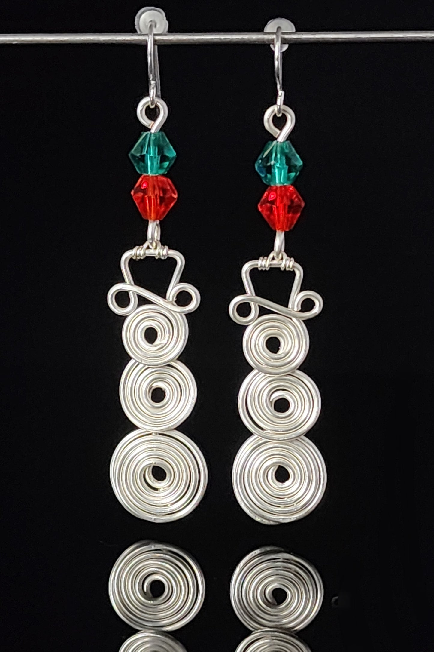 Spiral Snowman Red and Green Earrings