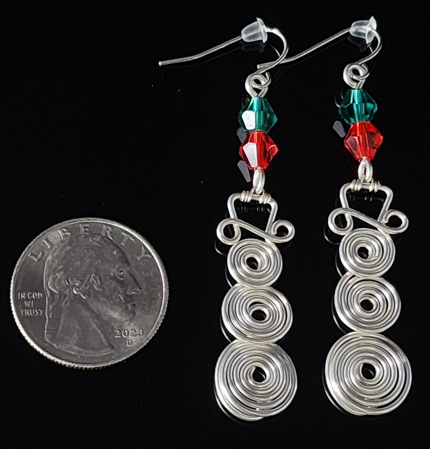 Spiral Snowman Red and Green Earrings