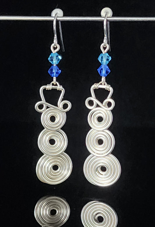 Spiral Snowman Blue Earrings