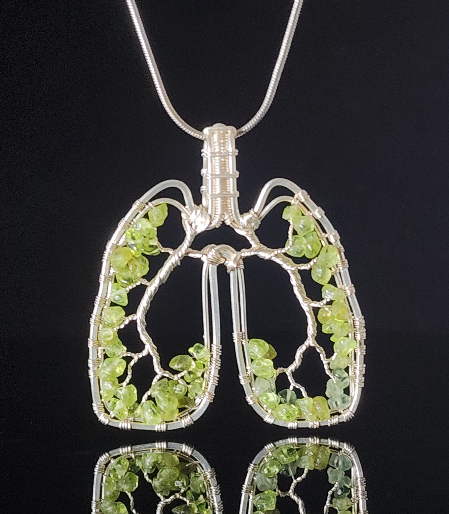 Anatomical Lungs Pendent with Peridot Necklace