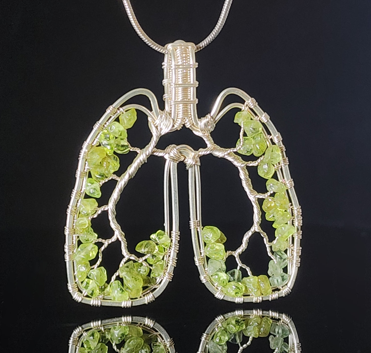 Anatomical Lungs Pendent with Peridot Necklace