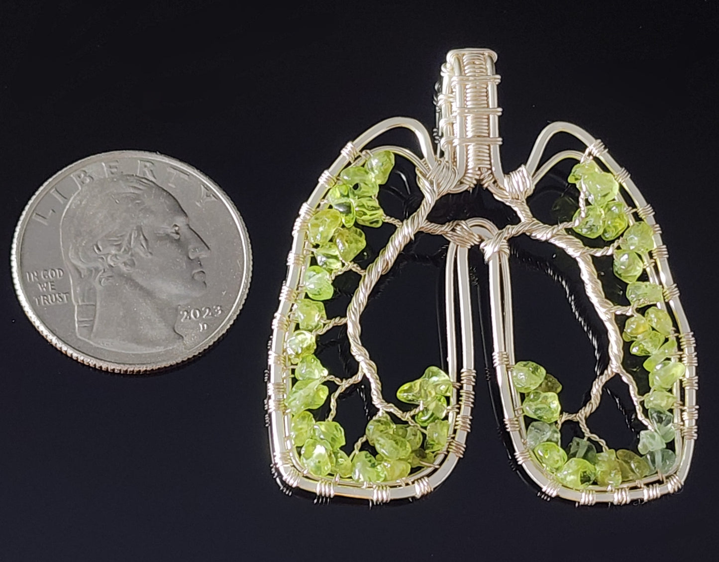 Anatomical Lungs Pendent with Peridot Necklace