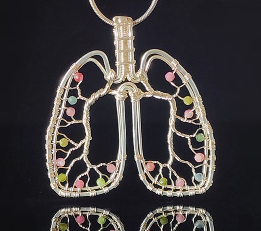 Anatomical Lungs Pendent with Tourmline Necklace