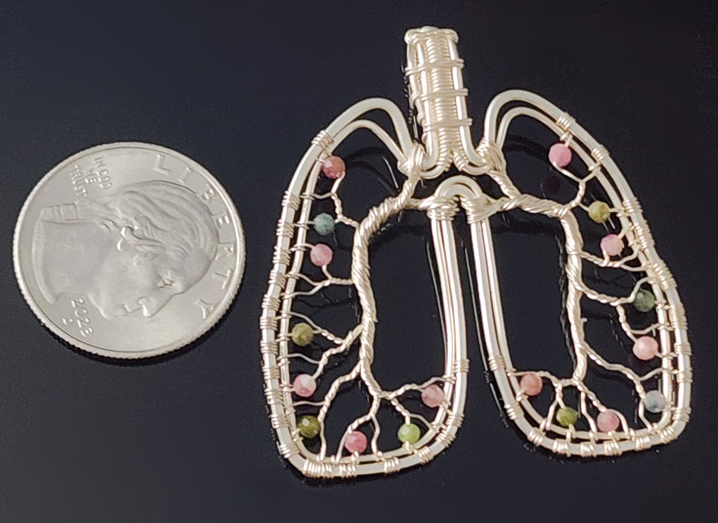 Anatomical Lungs Pendent with Tourmline Necklace