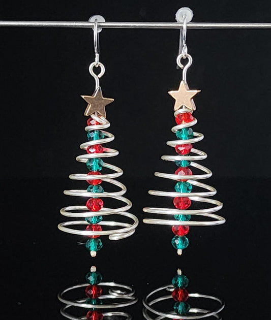 Spiral Silver Christmas Tree Earrings