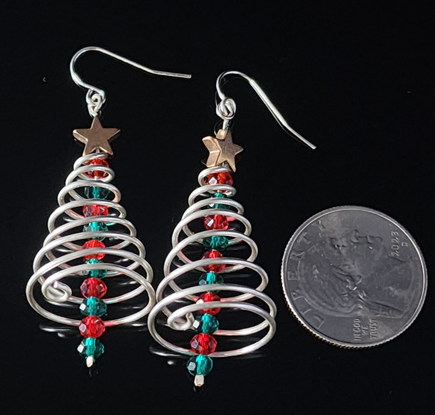 Spiral Silver Christmas Tree Earrings