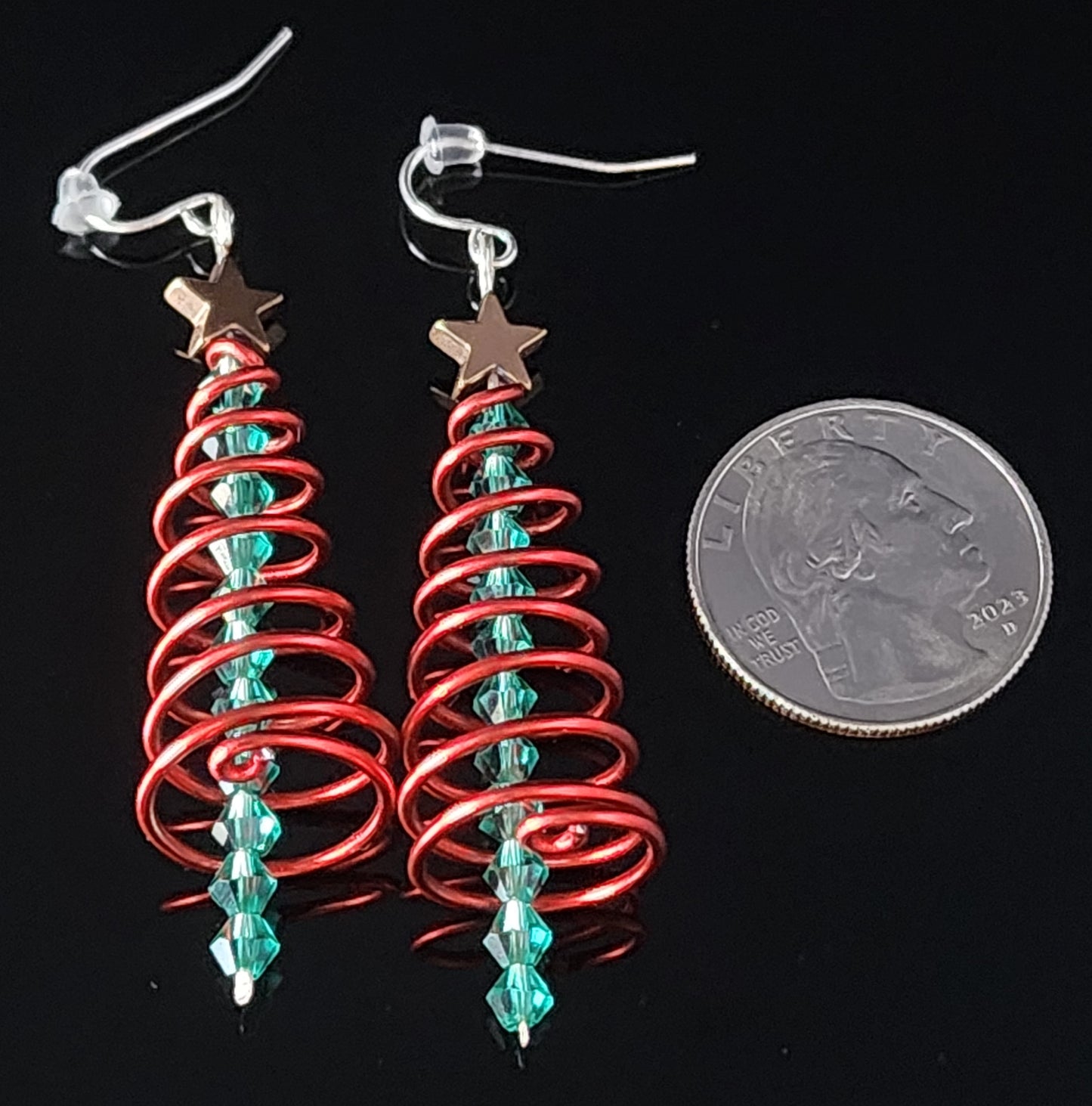 Spiral Red Christmas Tree Earrings