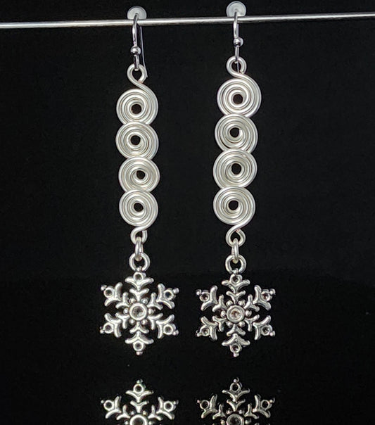 Silver Snowflake Four Spiral Silver Earrings