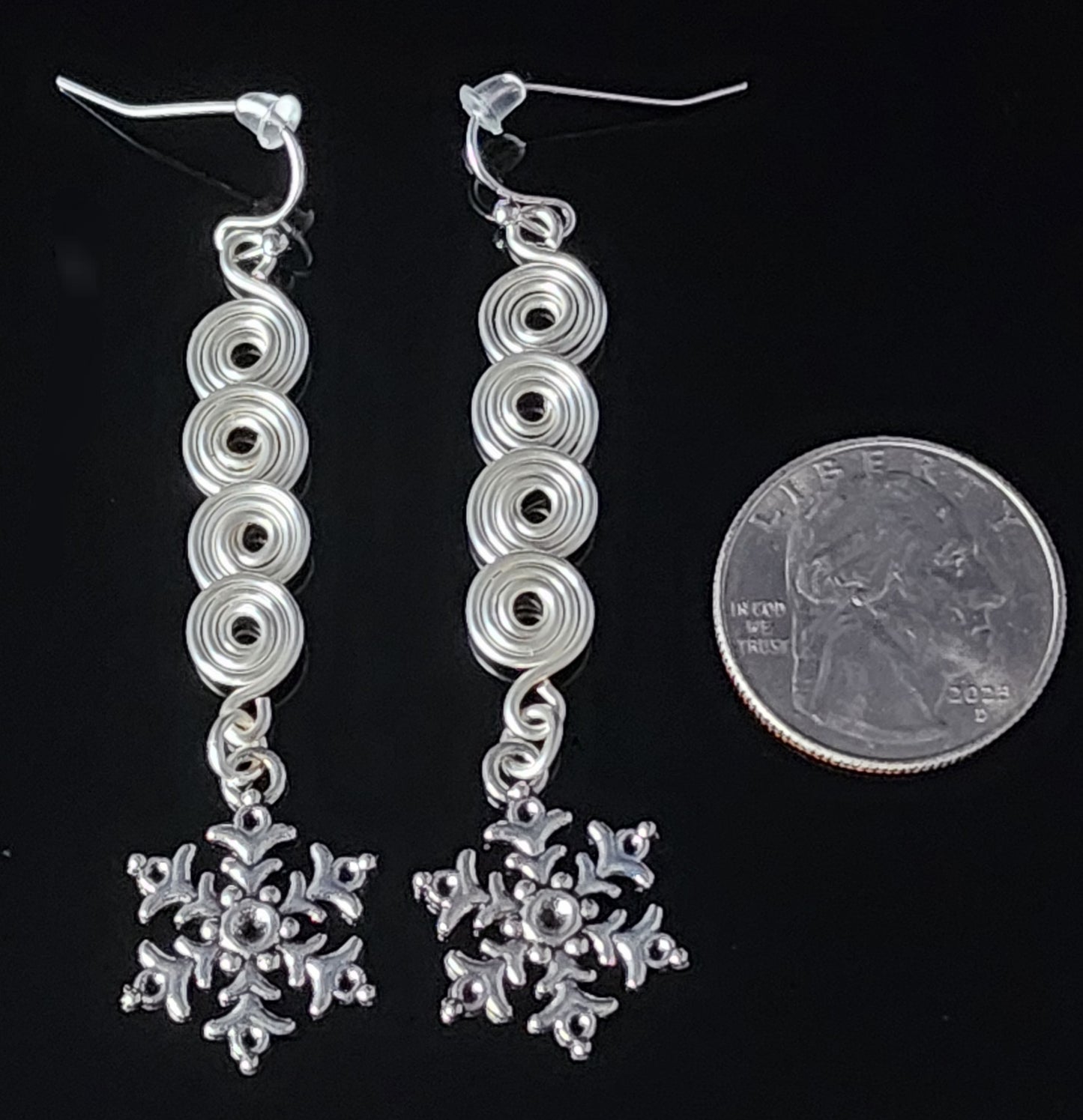 Silver Snowflake Four Spiral Silver Earrings