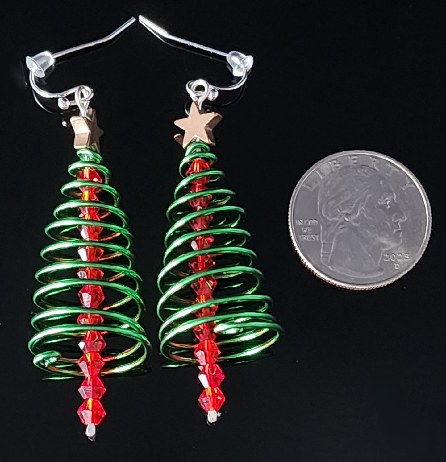 Spiral Christmas Tree Earrings Green