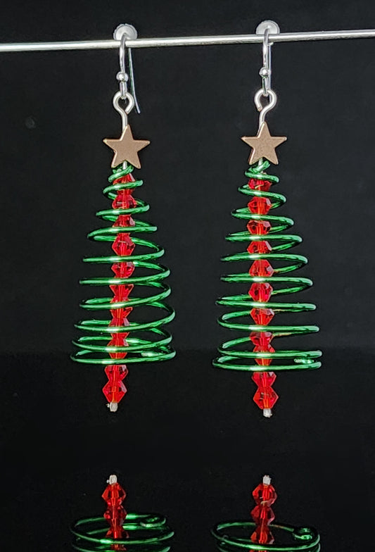 Spiral Christmas Tree Earrings Green