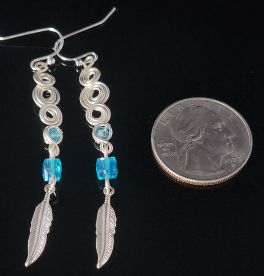 " Feather " Silver and Blue Earrings