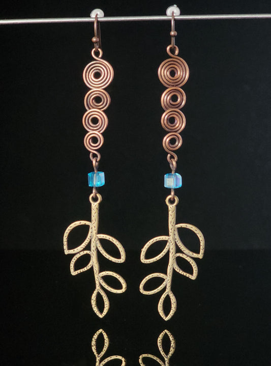 " Leafy Branch " Copper Earrings