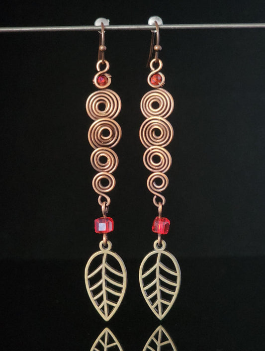 "Copper Leaf " Spiral Earrings