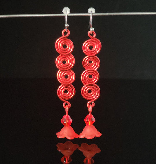 "Flower" Red Spiral Earrings