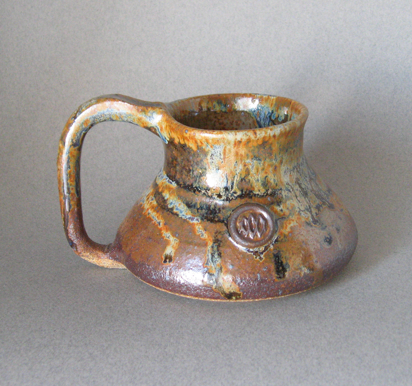 " No-Tip Mug " Tan, Blue and Brown Glaze