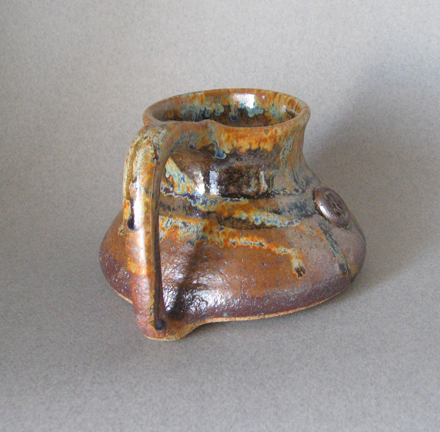 " No-Tip Mug " Tan, Blue and Brown Glaze