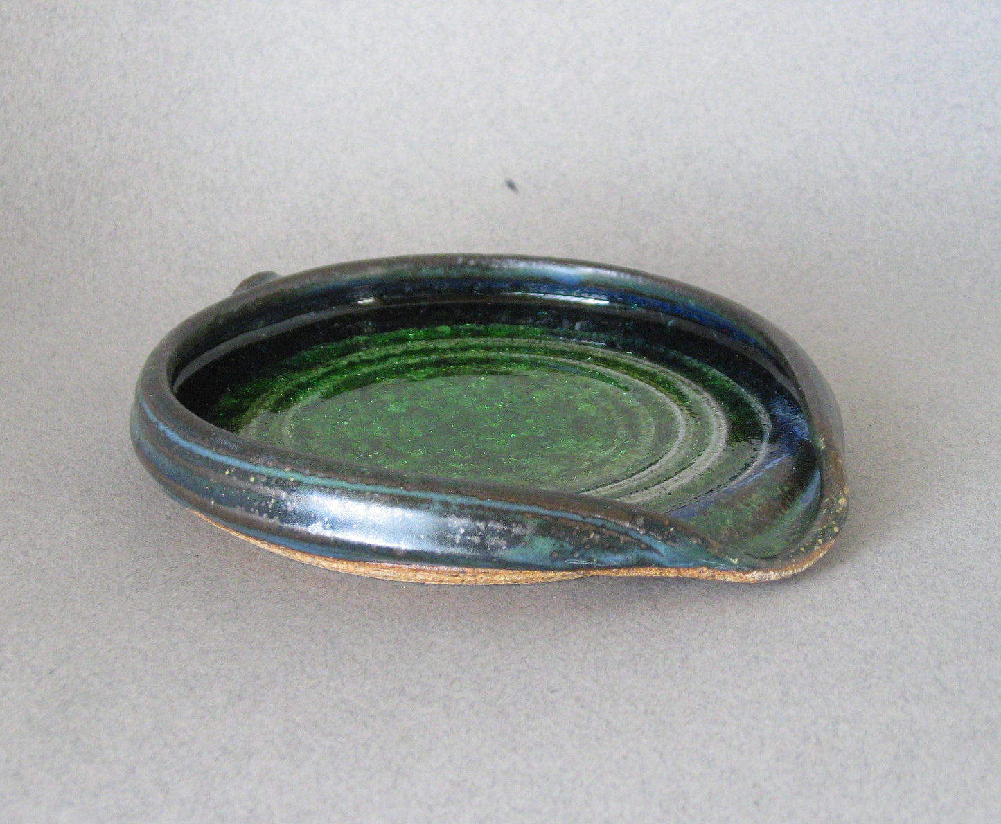 " Spoon Rest " Blue Glaze with Green Melted Glass