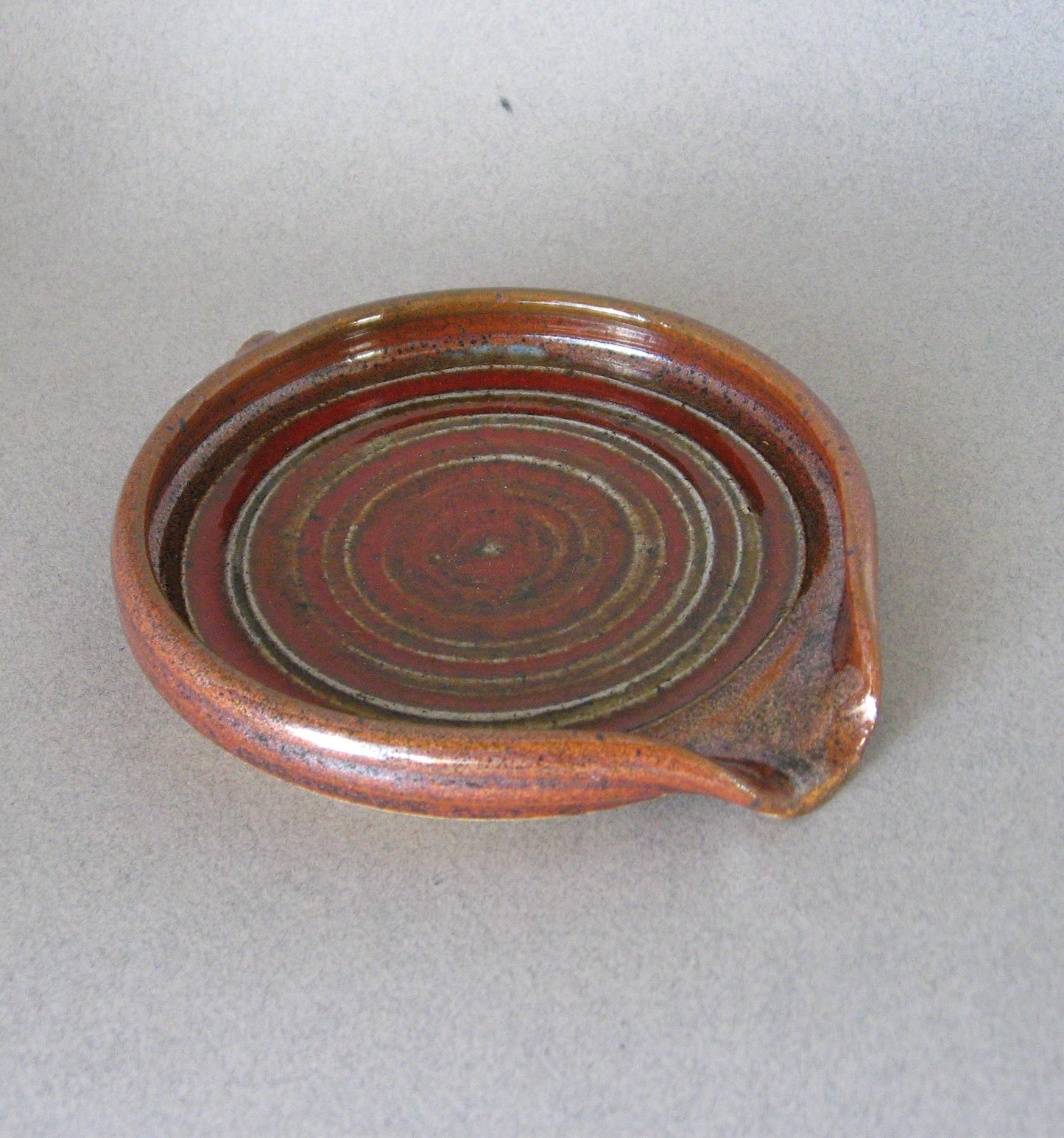 " Spoon Rest " Red Speckled Glaze with Red Melted Glass