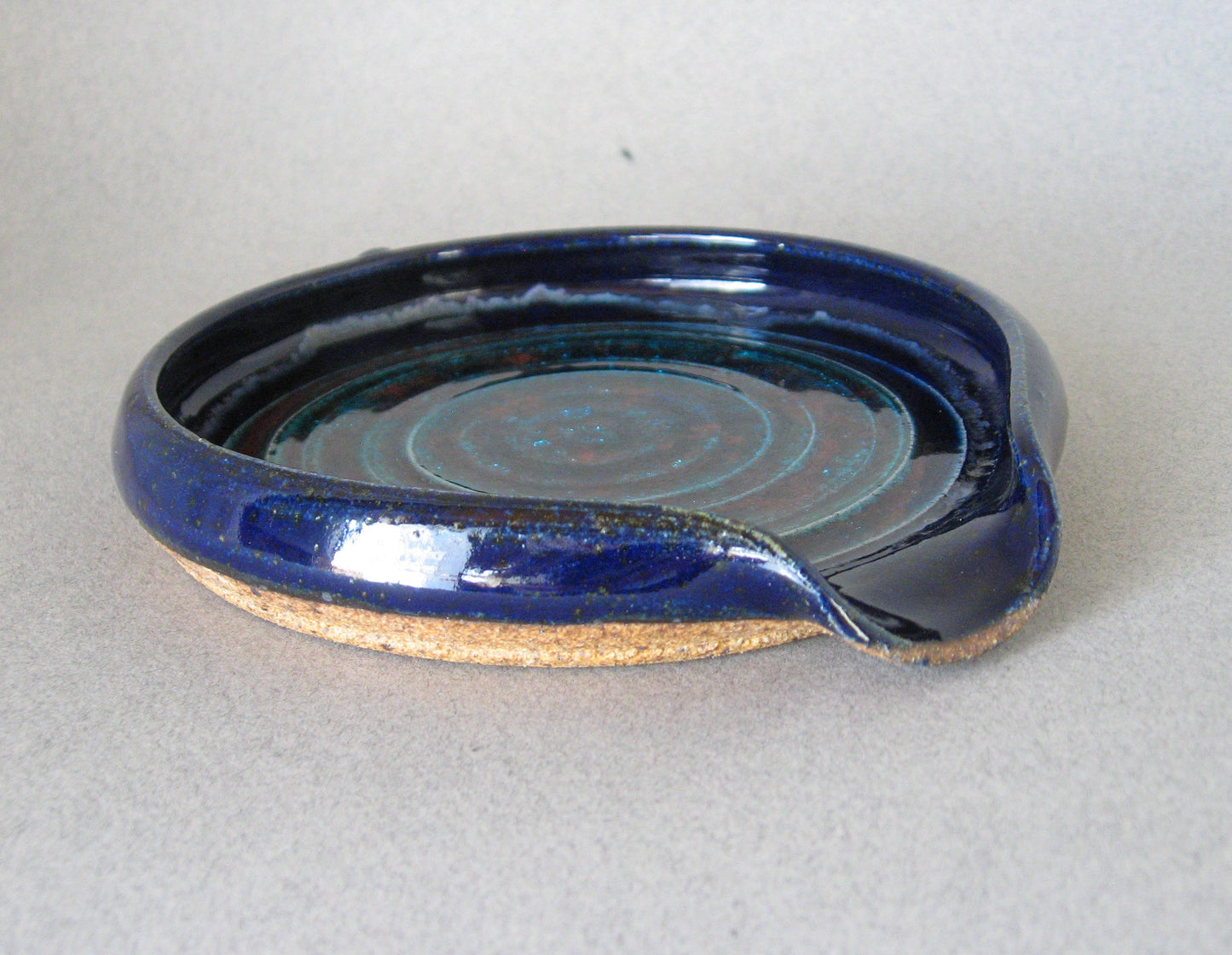 " Spoon Rest "Blue Glaze with Red and Blue Melted Glass