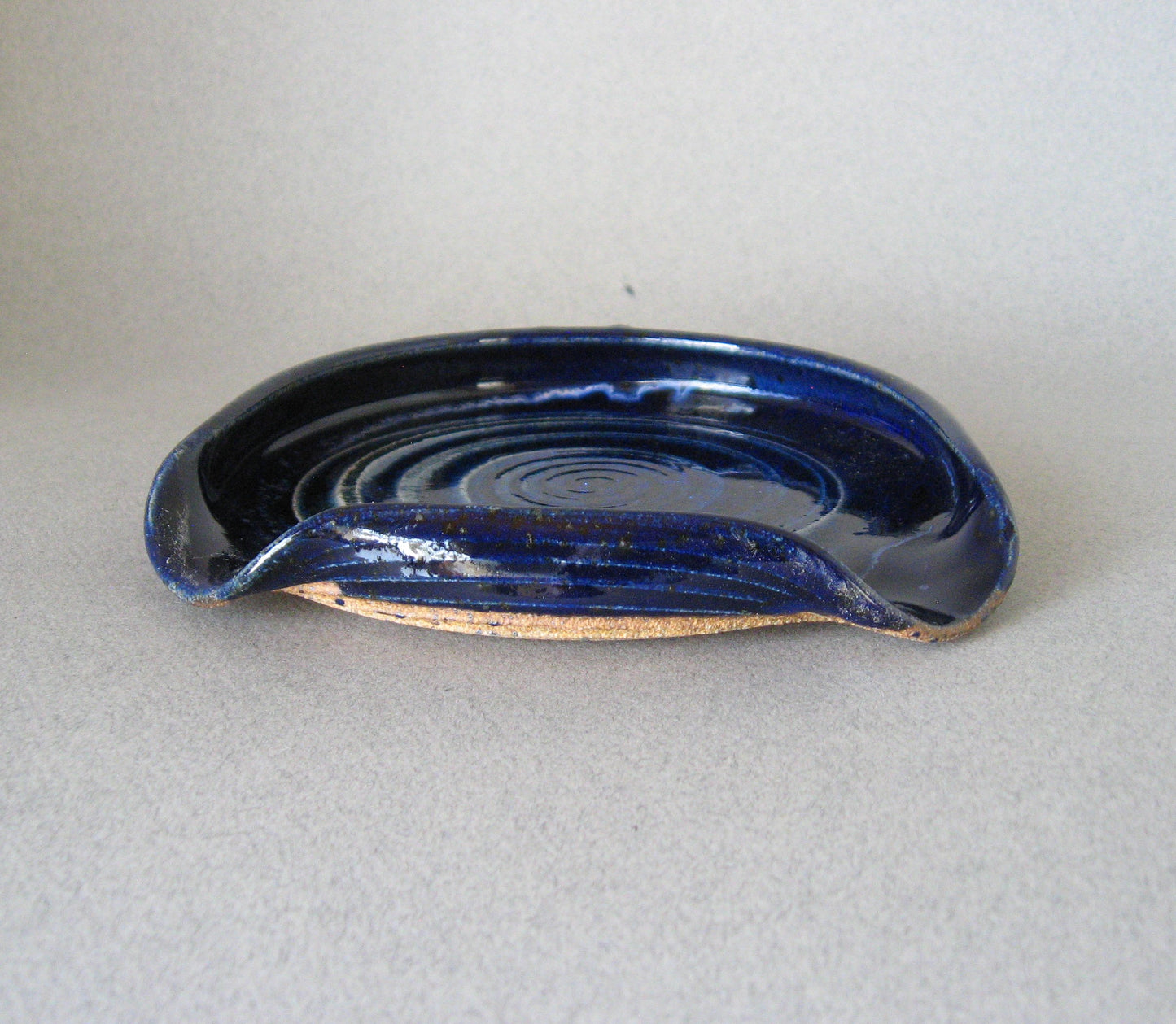 " Double Spoon Rest " Cobalt Blue Glaze with Cobalt Blue Melted Glass