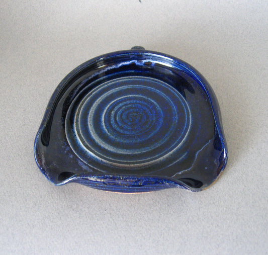 " Double Spoon Rest " Cobalt Blue Glaze with Cobalt Blue Melted Glass