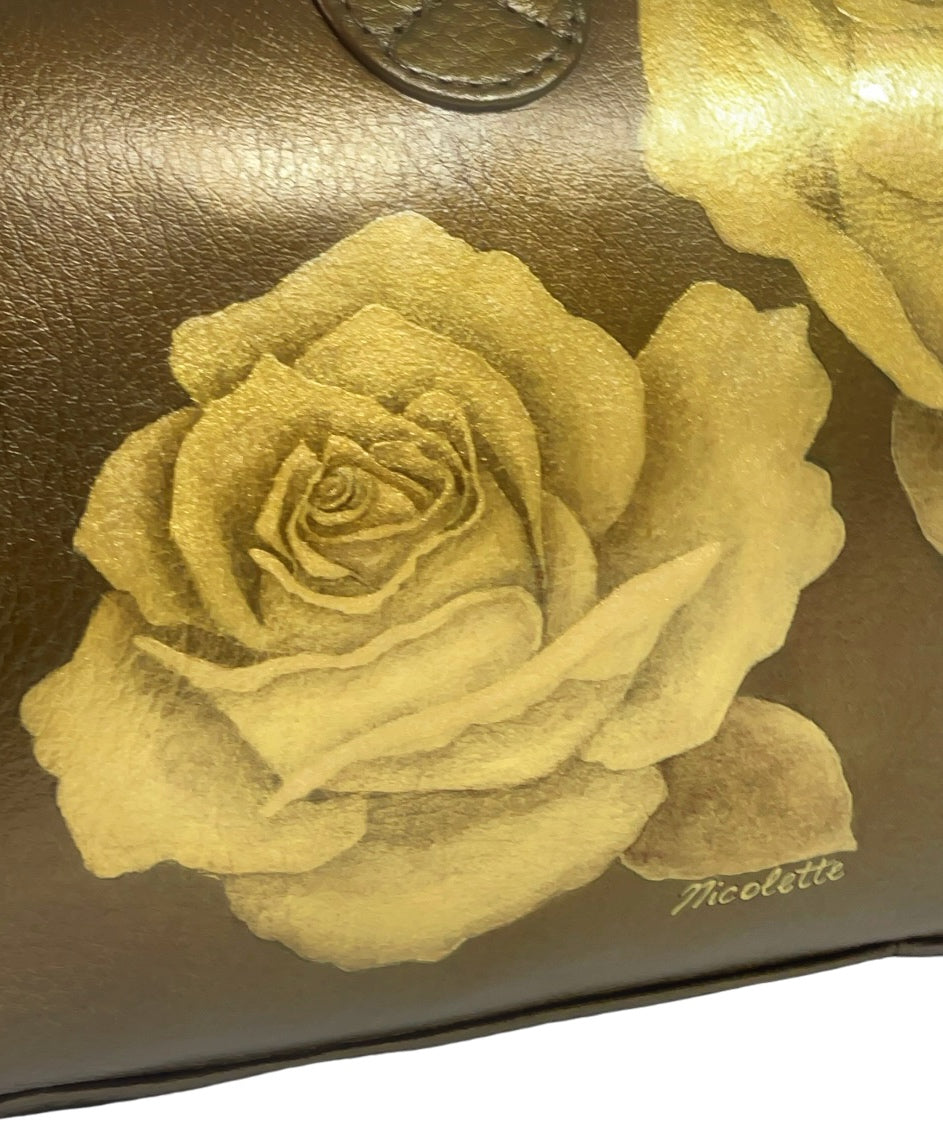 Gold Roses on Metallic Brown HOBO Purse