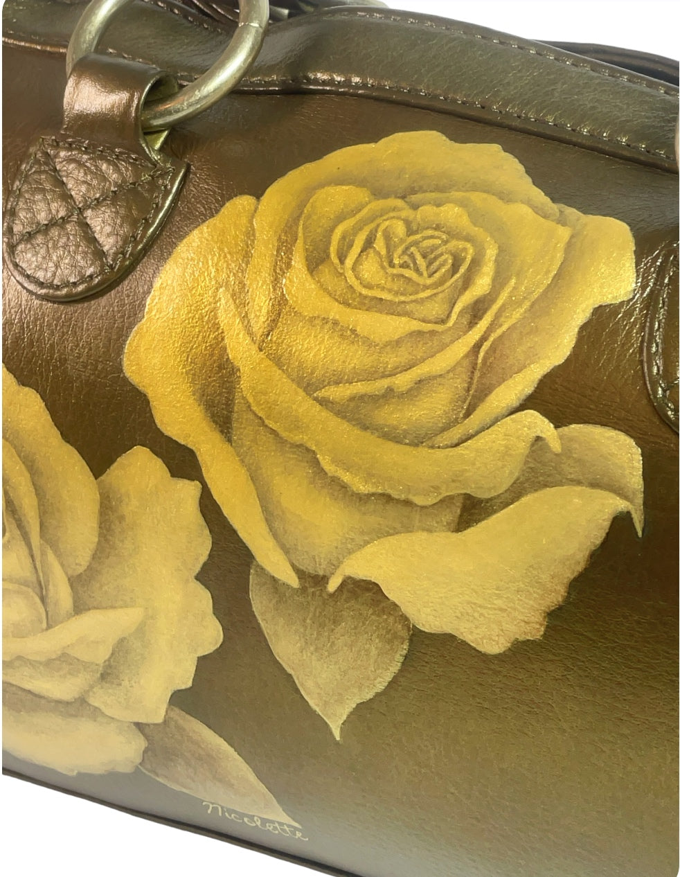 Gold Roses on Metallic Brown HOBO Purse