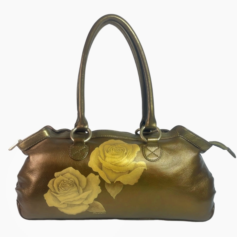 Gold Roses on Metallic Brown HOBO Purse