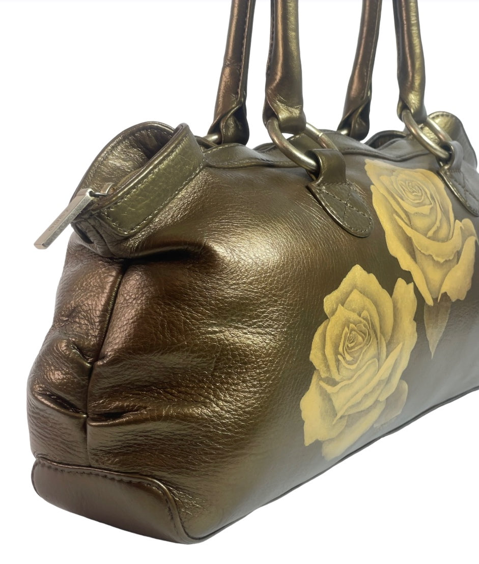 Gold Roses on Metallic Brown HOBO Purse