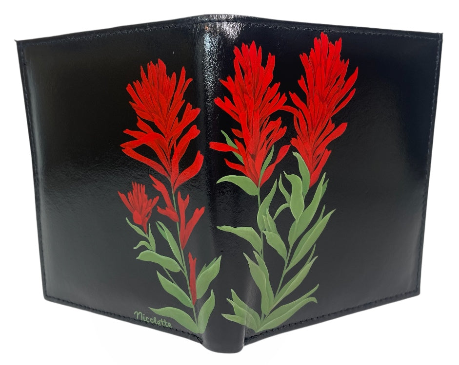 "Indian Paintbrush Trio" on Black TALL Bi-Fold Wallet