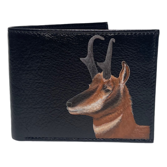 "Pronghorn Pair" on Black Bi-Fold Wallet