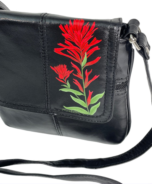 "Indian Paintbrush" on Black Purse with Cross-body Strap