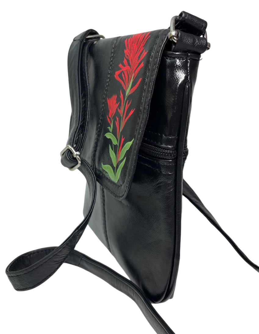 "Indian Paintbrush" on Black Purse with Cross-body Strap