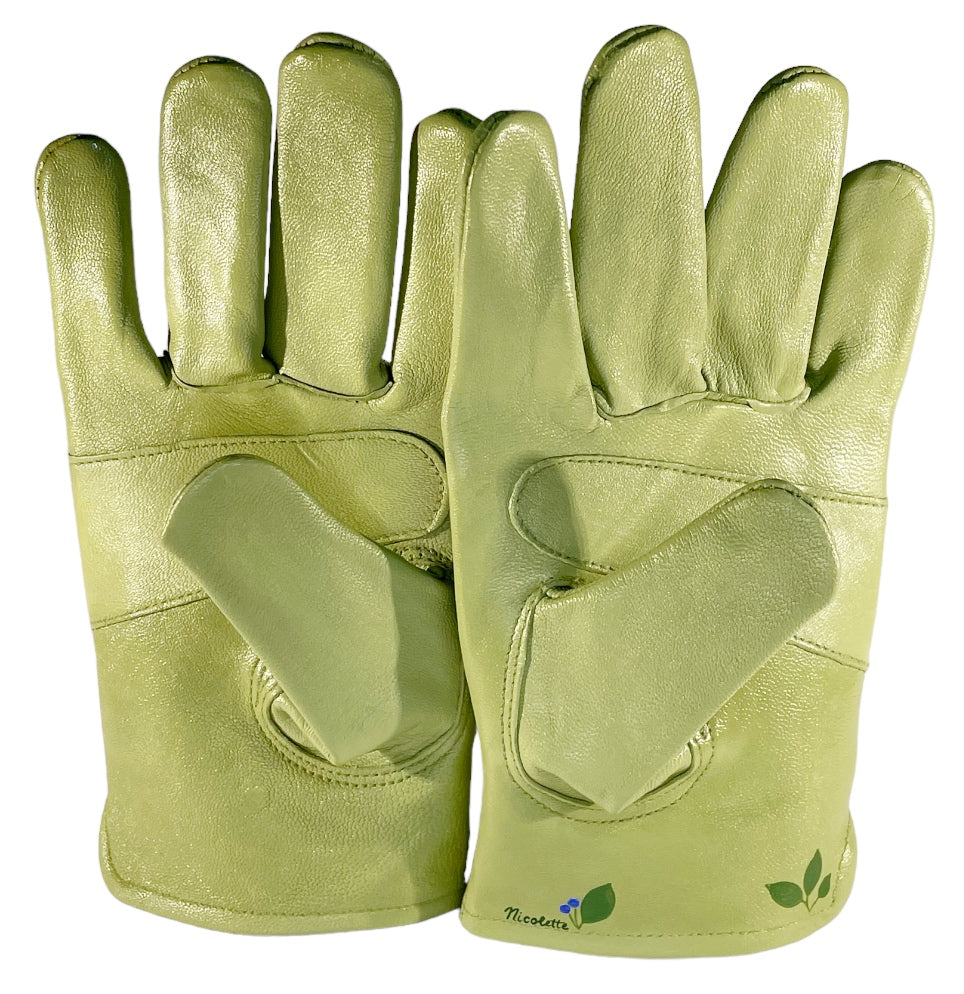 Huckleberry Bush on Sage Green  Medium Leather Gloves